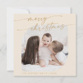 Boho Chic Cream Gold Foto Schattige Familie Kerstm Feestdagenkaart (Voorkant)