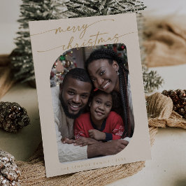 Boho Chic Cream Gold Foto Schattige Vrolijk Kerstf Feestdagenkaart