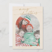 Boho Chic Cream Gold Fun Family Foto van Kerstmis Feestdagenkaart (Voorkant)