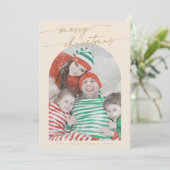 Boho Chic Cream Gold Fun Family Foto van Kerstmis Feestdagenkaart (Staand voorkant)
