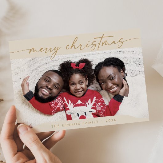 Boho Chic Cream Gold Gemakkelijk Moderne Foto Kers Feestdagenkaart