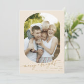 Boho Chic Cream Gold Merry Bright Foto Kerstmis Feestdagenkaart (Staand voorkant)