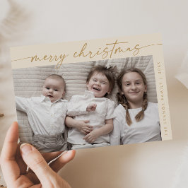Boho Chic Cream Gold Photo Fun Familie Kerstmis Feestdagenkaart