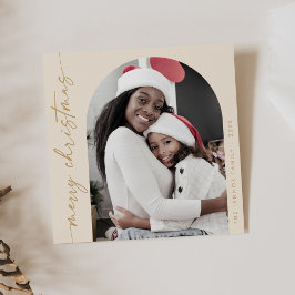 Boho Chic Cream Gold Photo Unieke Vrolijke Kerst Feestdagenkaart