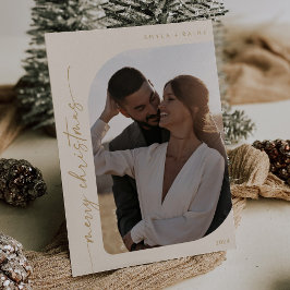 Boho Chic Cream Gouden Foto Eenvoudige Vrolijke Ke Feestdagenkaart