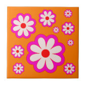 BOHO Chic Daisy Pattern Roze & Sinaasappel Retro B Tegeltje (Voorkant)