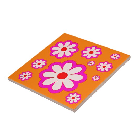 BOHO Chic Daisy Pattern Roze & Sinaasappel Retro B Tegeltje (Zijkant)