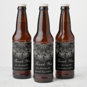Boho Chic Dank je Mandala Indische Zwarte Bruiloft Bier Etiket