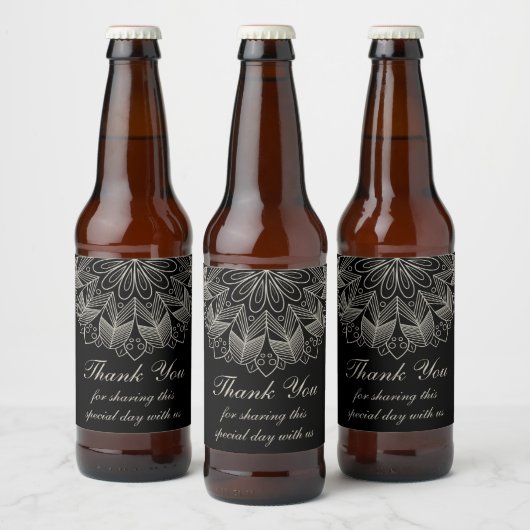 Boho Chic Dank je Mandala Indische Zwarte Bruiloft Bier Etiket (Flessen)