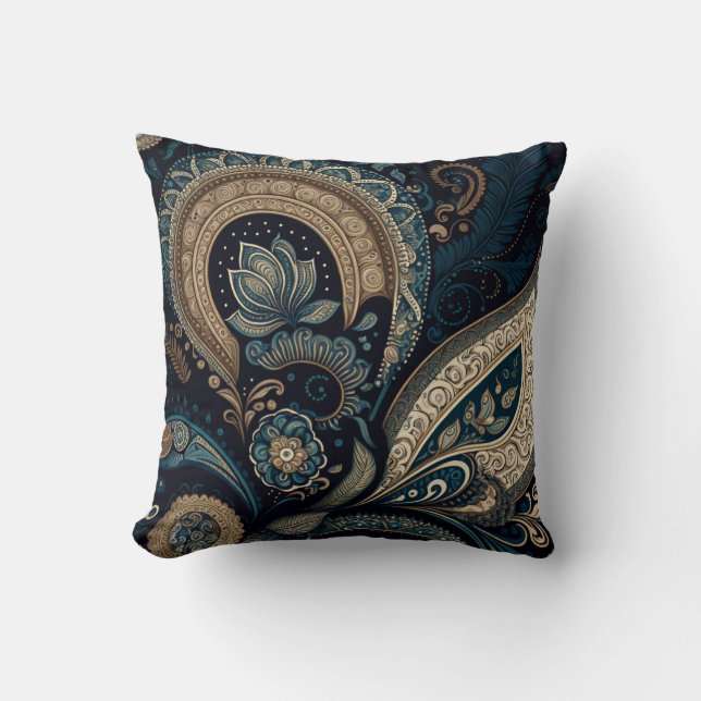 Boho Chic Dark Blue Paisley Pattern Kussen (Voorkant)