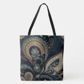 Boho Chic Dark Blue Paisley Pattern Tote Bag (Voorkant)