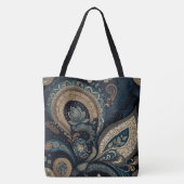 Boho Chic Dark Blue Paisley Pattern Tote Bag (Achterkant)