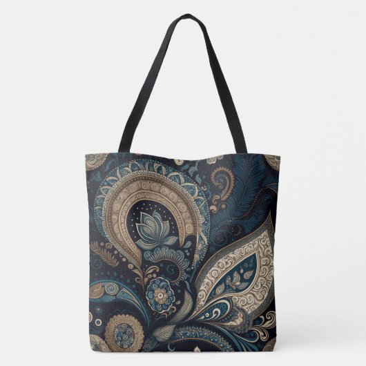 Boho Chic Dark Blue Paisley Pattern Tote Bag (Achterkant)