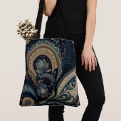 Boho Chic Dark Blue Paisley Pattern Tote Bag (Dichtbij)