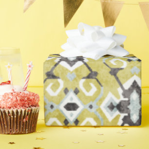 Boho chic dark grijs en yellow ikat tribal patroon cadeaupapier