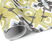 Boho chic dark grijs en yellow ikat tribal patroon cadeaupapier (Rol Hoek)
