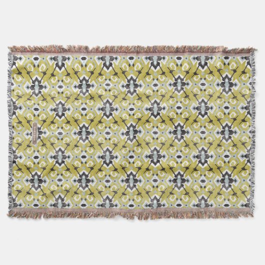 Boho chic dark grijs en yellow ikat tribal patroon deken (Voorkant)