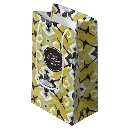 Boho chic dark grijs en yellow ikat tribal patroon klein cadeauzakje (Voorkant Gekanteld)