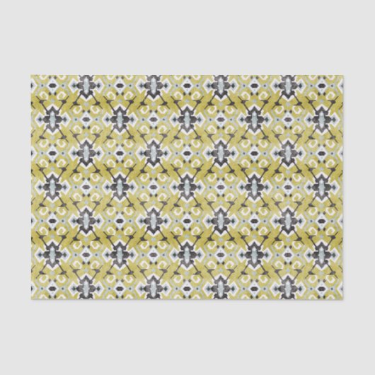 Boho chic dark grijs en yellow ikat tribal patroon tissuepapier (Voorkant)