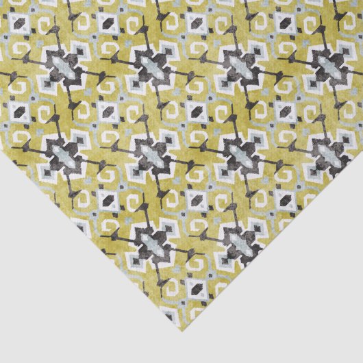 Boho chic dark grijs en yellow ikat tribal patroon tissuepapier (Detail)