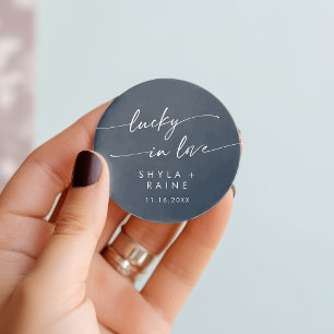 Boho Chic Donker Blauw Lucky In Love Favor Ronde Sticker
