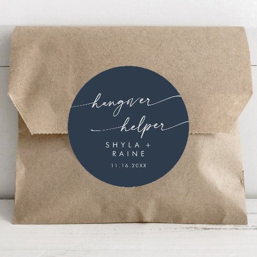 Boho Chic Donker Navy Blauw Hangover Helper Favor Ronde Sticker