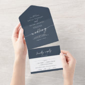 Boho Chic Donker Navy Blauw Maaltijd Keuze RSVP Br All In One Uitnodiging (Afscheurbaar)