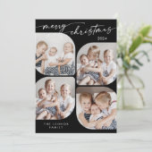 Boho Chic Donker Zwart Familie Multi Foto Kerstmis Feestdagenkaart (Staand voorkant)