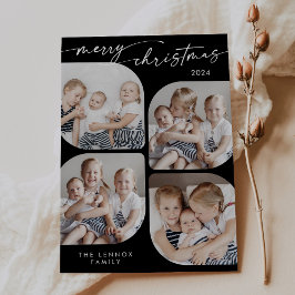 Boho Chic Donker Zwart Familie Multi Foto Kerstmis Feestdagenkaart