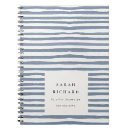Boho Chic Donkerblauwe Aquarel Handgetekende Strep Notitieboek