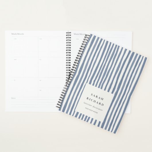 Boho Chic Donkerblauwe Aquarel Handgetekende Strep Planner (Display)