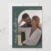 Boho Chic Donkergroen Foto Eenvoudige Vrolijke Ker Feestdagenkaart (Voorkant)