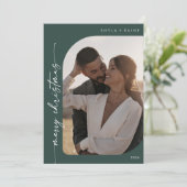 Boho Chic Donkergroen Foto Eenvoudige Vrolijke Ker Feestdagenkaart (Staand voorkant)