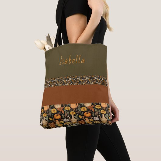 Boho-Chic Donkergroen & Roest Canvas tas (Dichtbij)