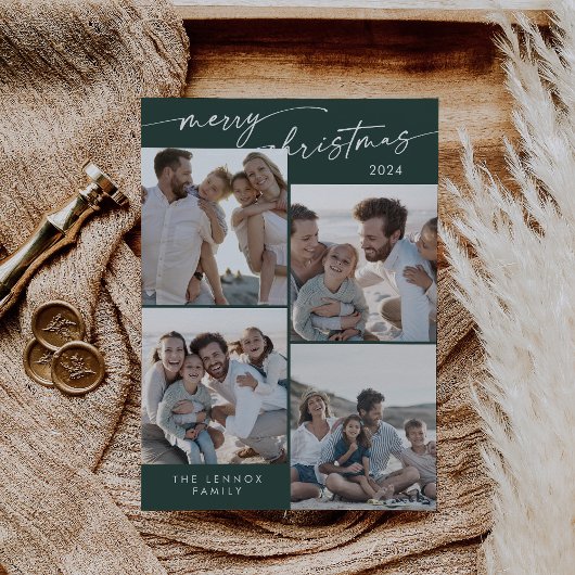 Boho Chic Donkergroene Kerst Foto Unieke Kerstmis Feestdagenkaart