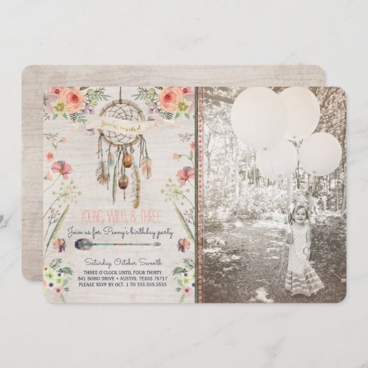 Boho Chic Dreamweaver Birthday Party Invitation Kaart (Voorkant / Achterkant)