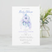 Boho Chic Dreamweaver Blue Paars Boy Baby shower Kaart (Staand voorkant)
