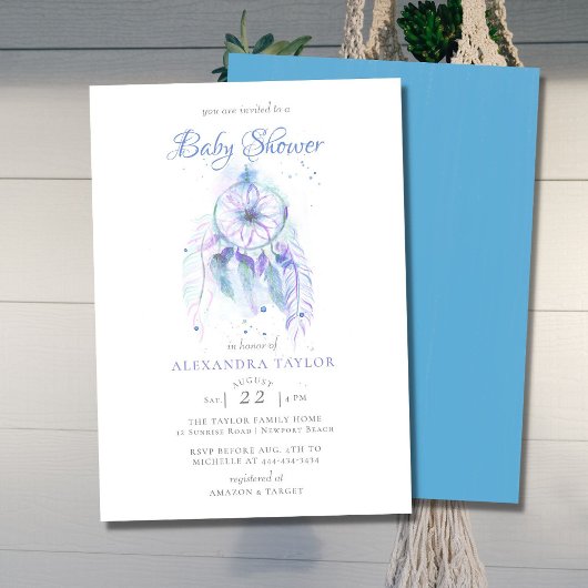 Boho Chic Dreamweaver Blue Paars Boy Baby shower Kaart