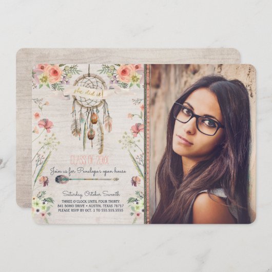 Boho Chic Dreamweaver Graduation Party Invitation Kaart (Voorkant / Achterkant)