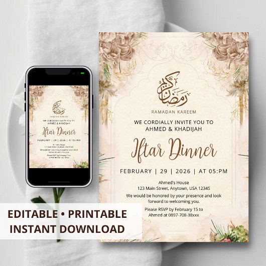 Boho Chic Dried Flower Ramadan Iftar Invitation Kaart