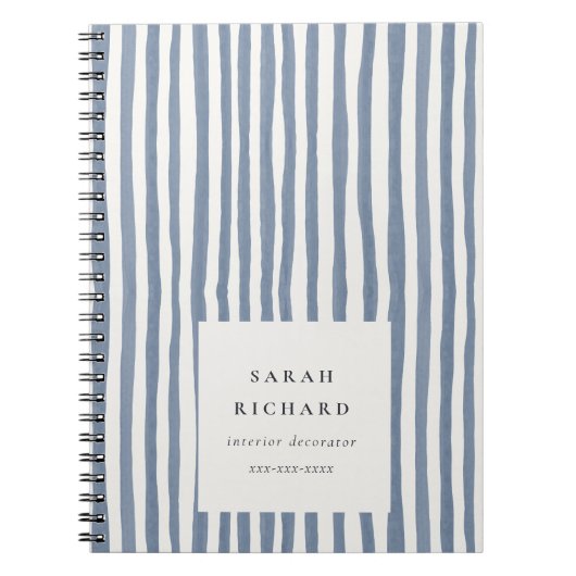 Boho Chic Dusky Blue Watercolor Hand Drawn Strips Notitieboek (Voorkant)