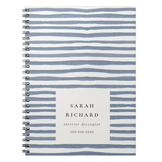 Boho Chic Dusky Blue Watercolor Hand Drawn Strips Notitieboek (Voorkant)