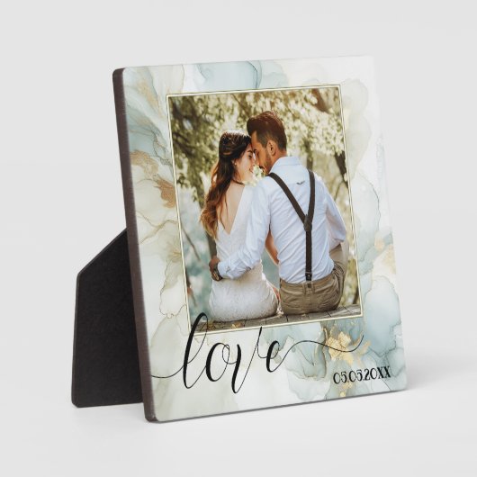 Boho Chic Dusty Blue Gold fotoplaat (Voorkant)