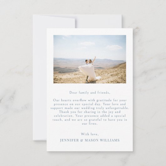 Boho Chic Dusty Blue Grijs Bloemen Bruiloft Foto Bedankkaart (Achterkant)