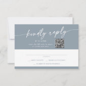 Boho Chic Dusty Blue Mail In en QR Code RSVP Kaartje (Voorkant)