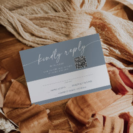 Boho Chic Dusty Blue Mail In en QR Code RSVP Kaartje