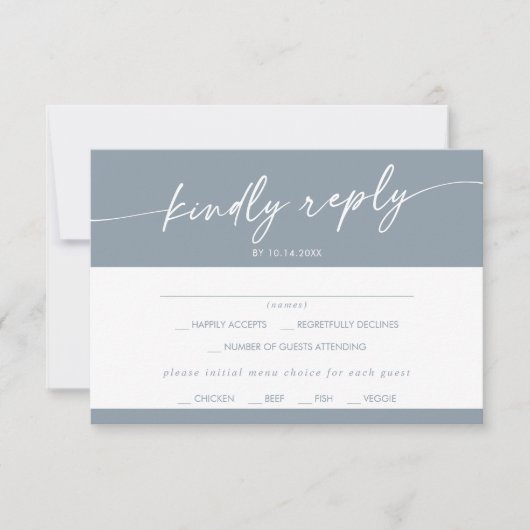 Boho Chic Dusty Blue Menu Keuze RSVP-kaart (Voorkant)