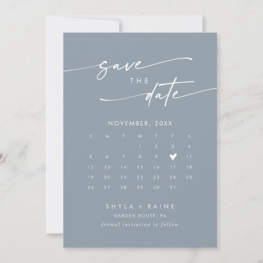 Boho Chic Dusty Blue QR Code Fotokalender Save The Date (Voorkant)