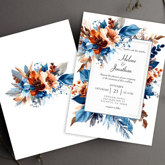 Boho Chic Dusty Blue Terracotta Elegant Wedding Kaart