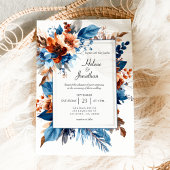 Boho Chic Dusty Blue Terracotta Elegant Wedding Kaart